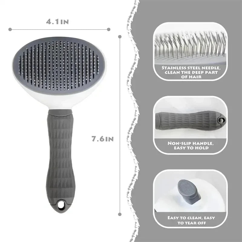 Keep your pet'coat clean, smooth, and healthy with this self-cleaning grooming brush,designed for both dogs and cats. The fine grooming bristles help remove loose hair, tangles, and mats while providing a gentle brushing experience