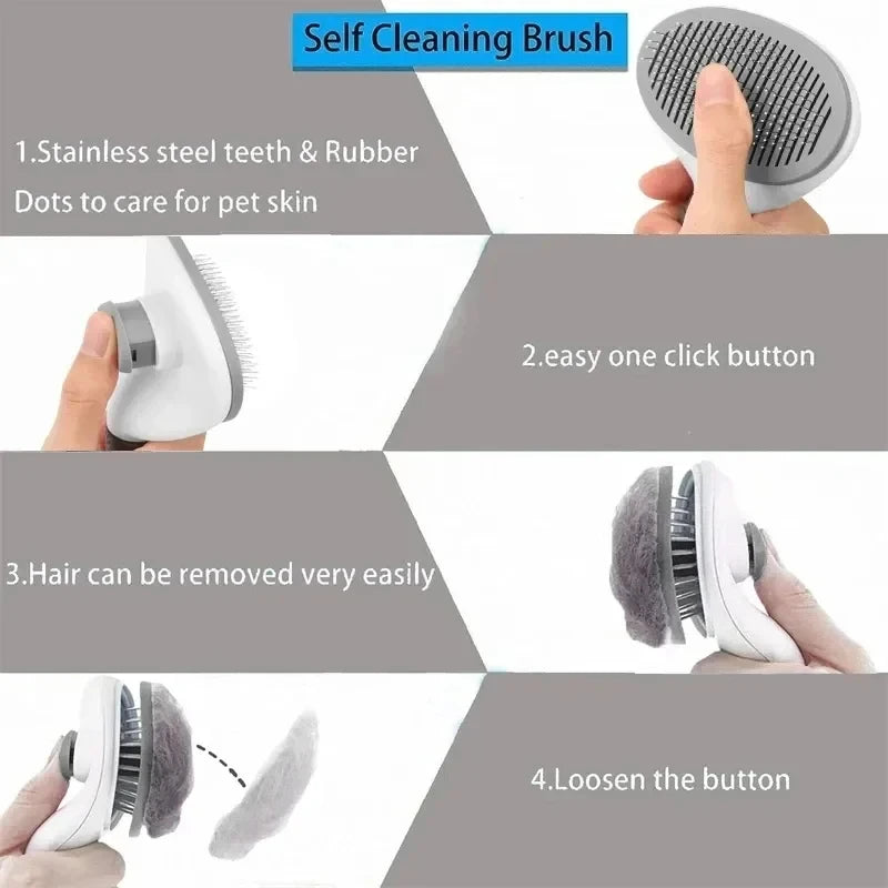Keep your pet'coat clean, smooth, and healthy with this self-cleaning grooming brush,designed for both dogs and cats. The fine grooming bristles help remove loose hair, tangles, and mats while providing a gentle brushing experience