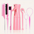 7pcs Hairdressing Tool Set Bristle Rat Tail Edge Comb Eyebrow Brush with Braiders Ponytail Creator Water Sprayer Styling Set
